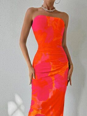 Pretty Garden Floral Bodycon Maxi Dress — Pink & Orange